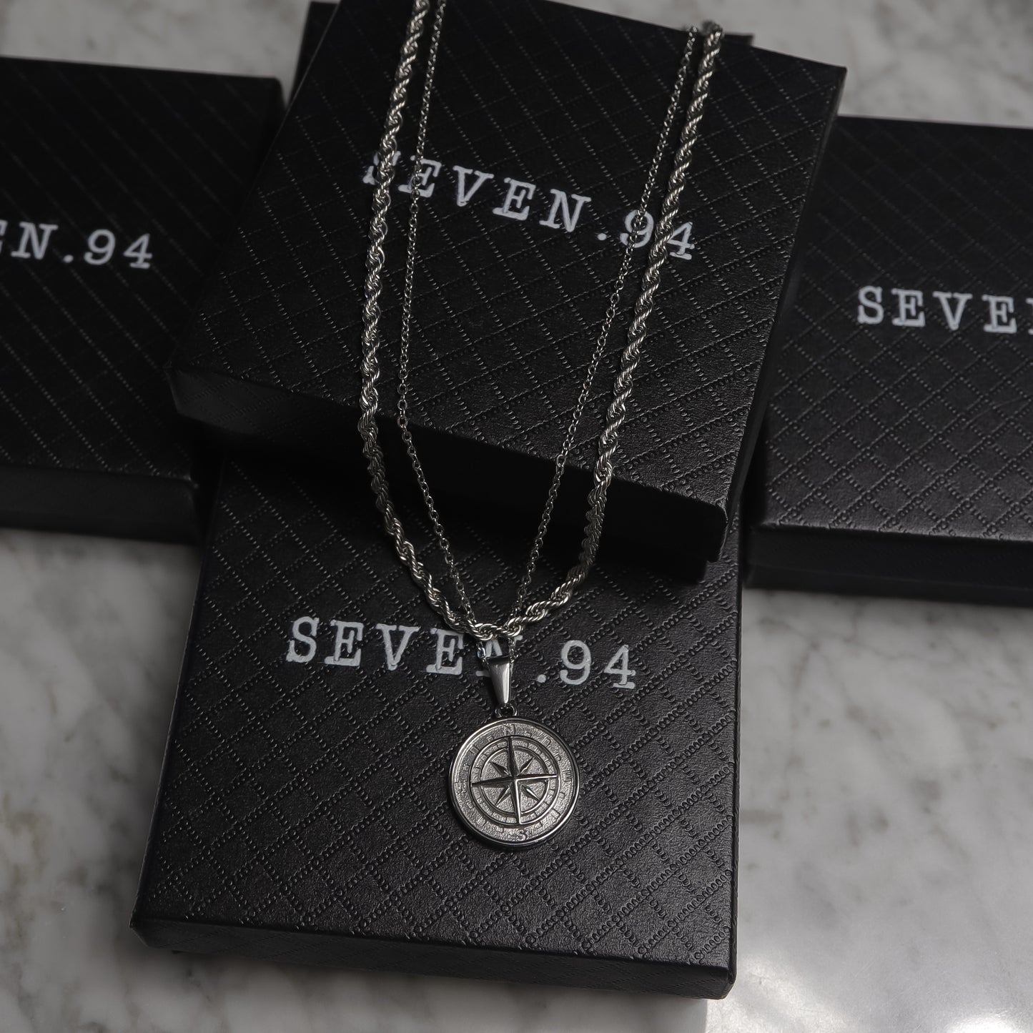 Compass Necklace Rope Gold Set