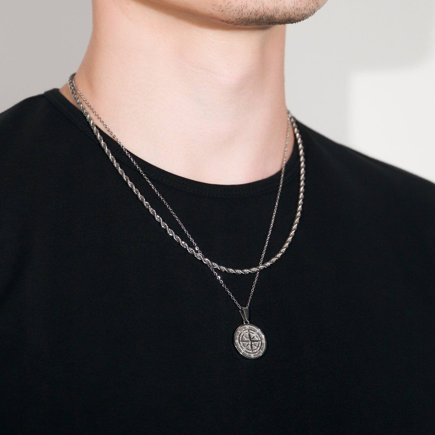 Compass Necklace Rope Gold Set