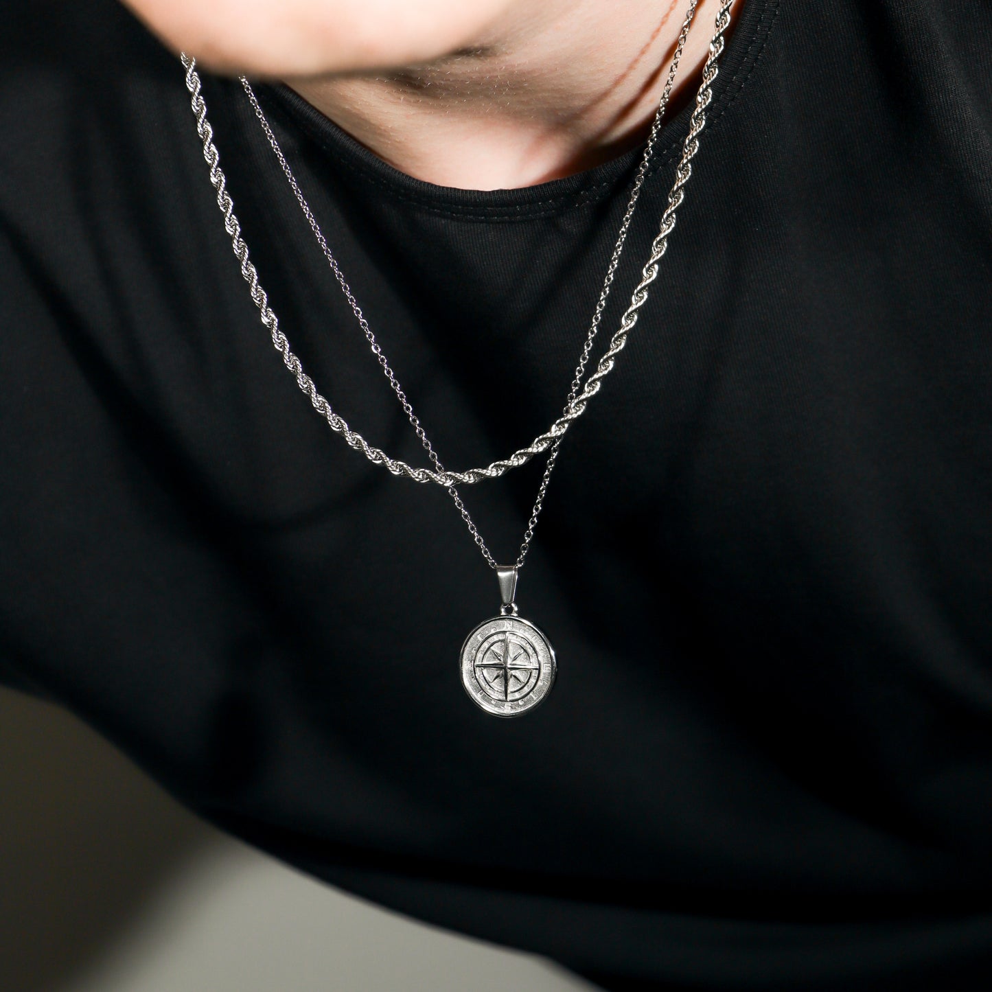 Compass Necklace Rope Gold Set