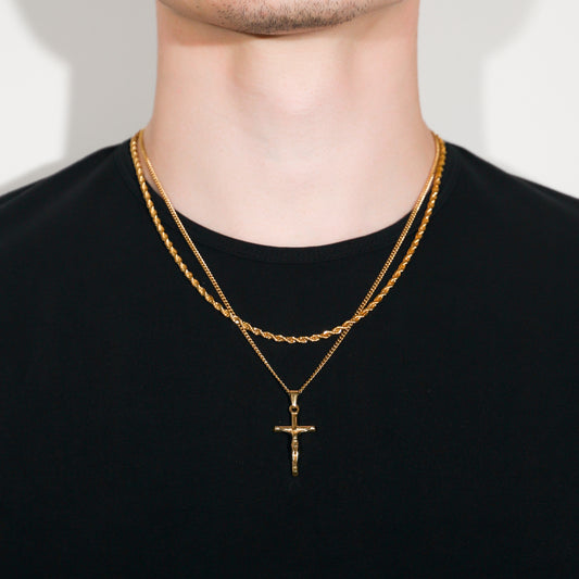 Crucifix Pendant Rope Gold Set