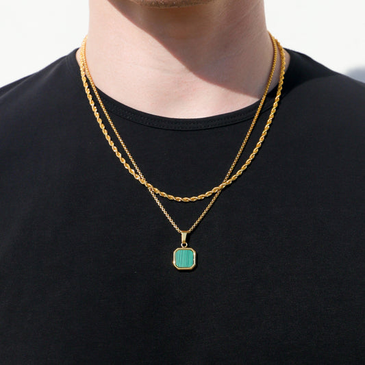 Malachite Stone Pendant Set