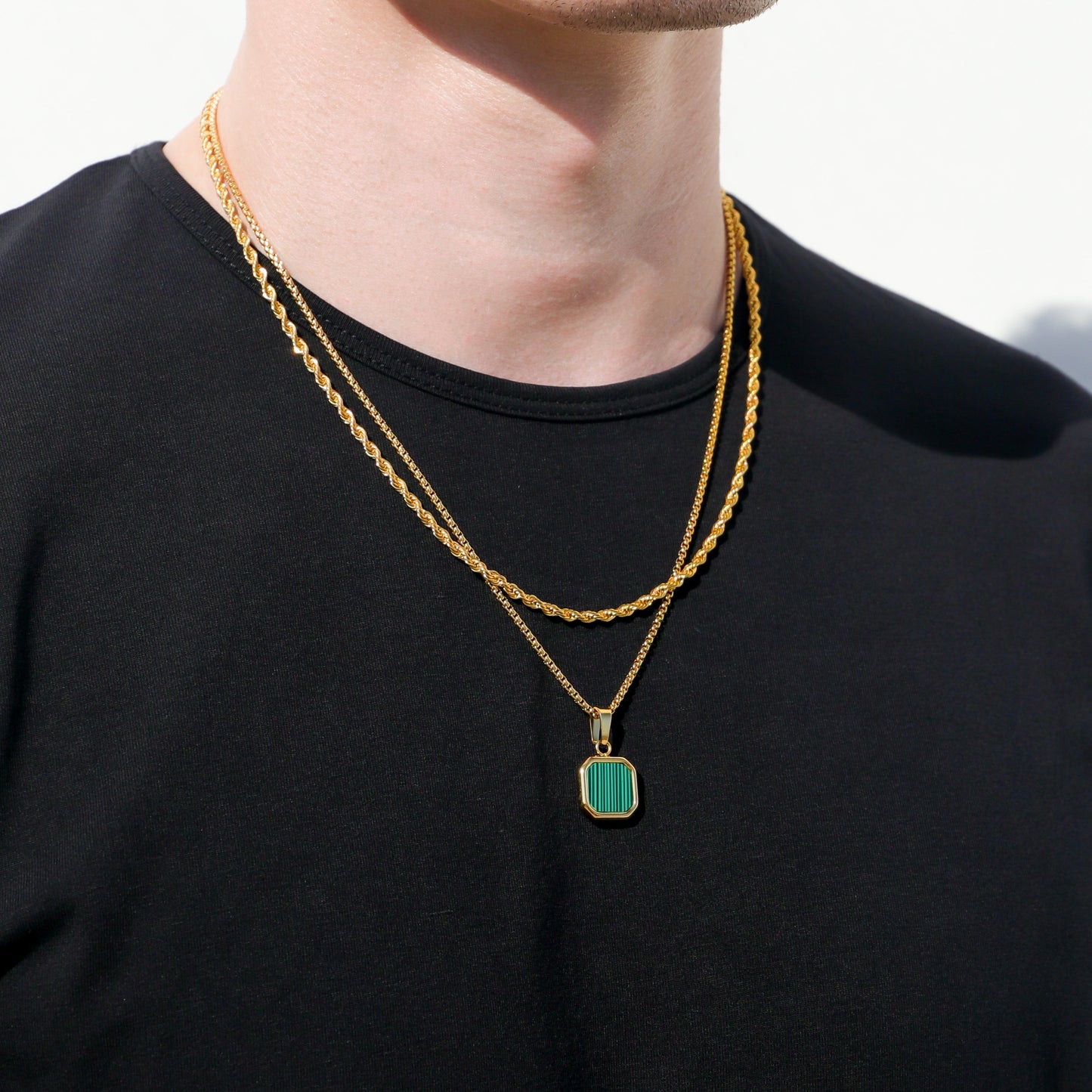 Malachite Stone Pendant Set