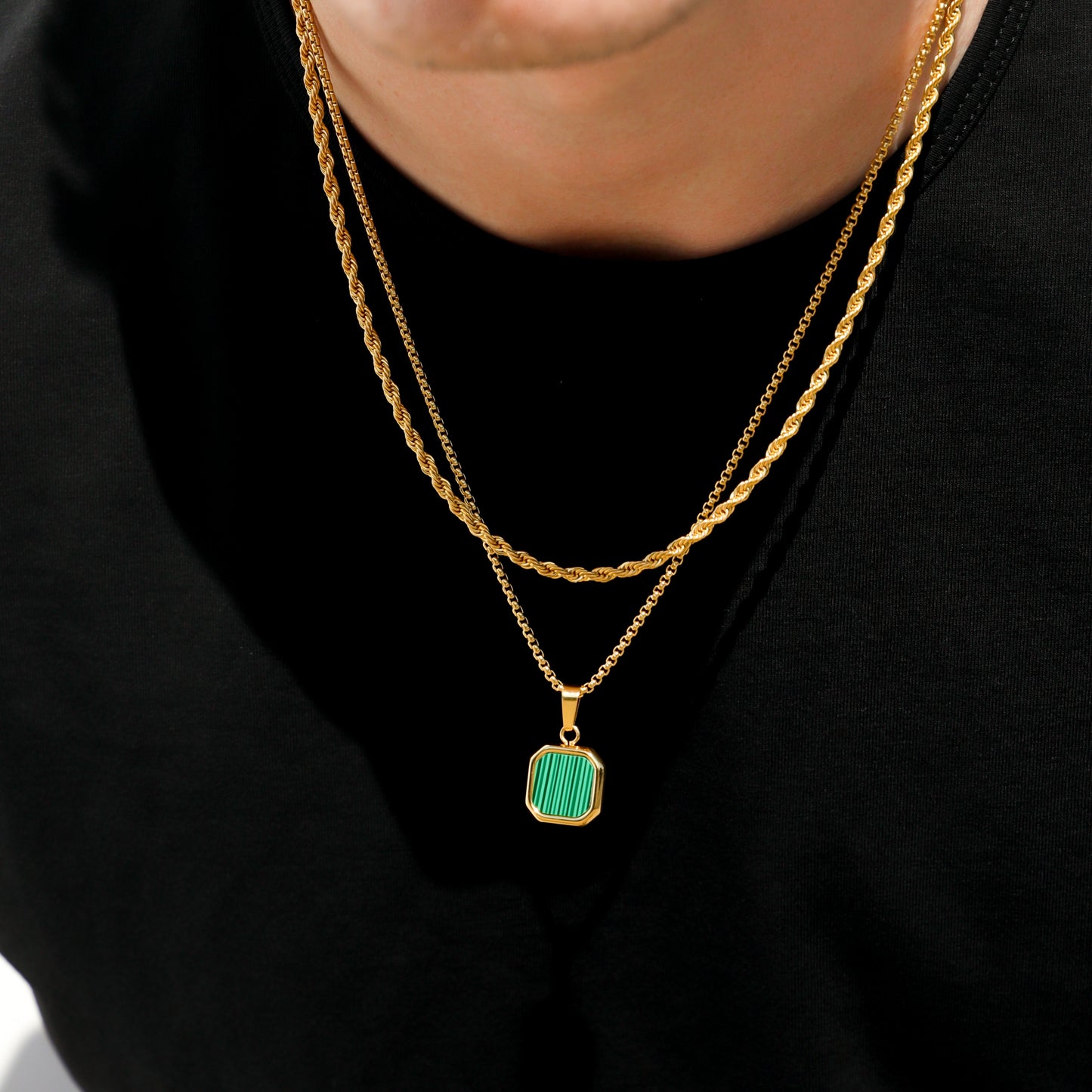 Malachite Stone Pendant Set