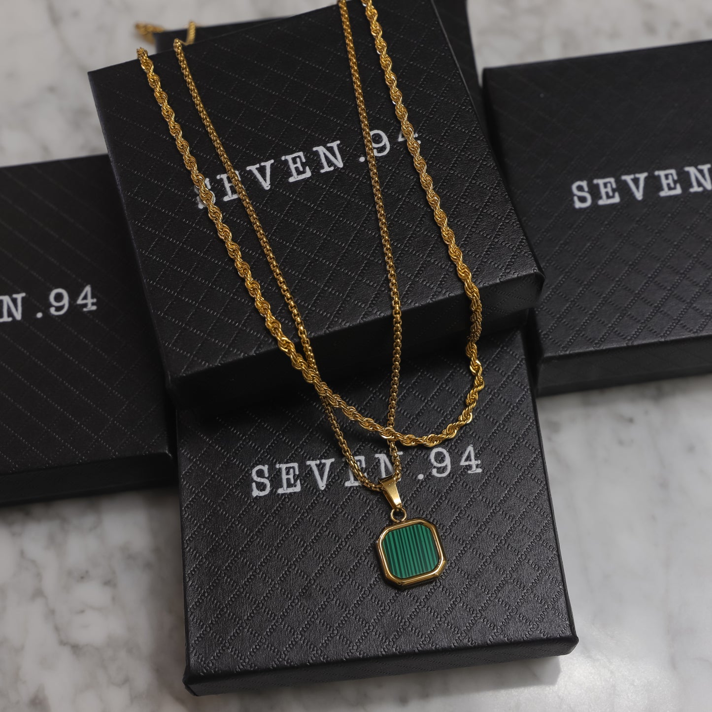 Malachite Stone Pendant Set
