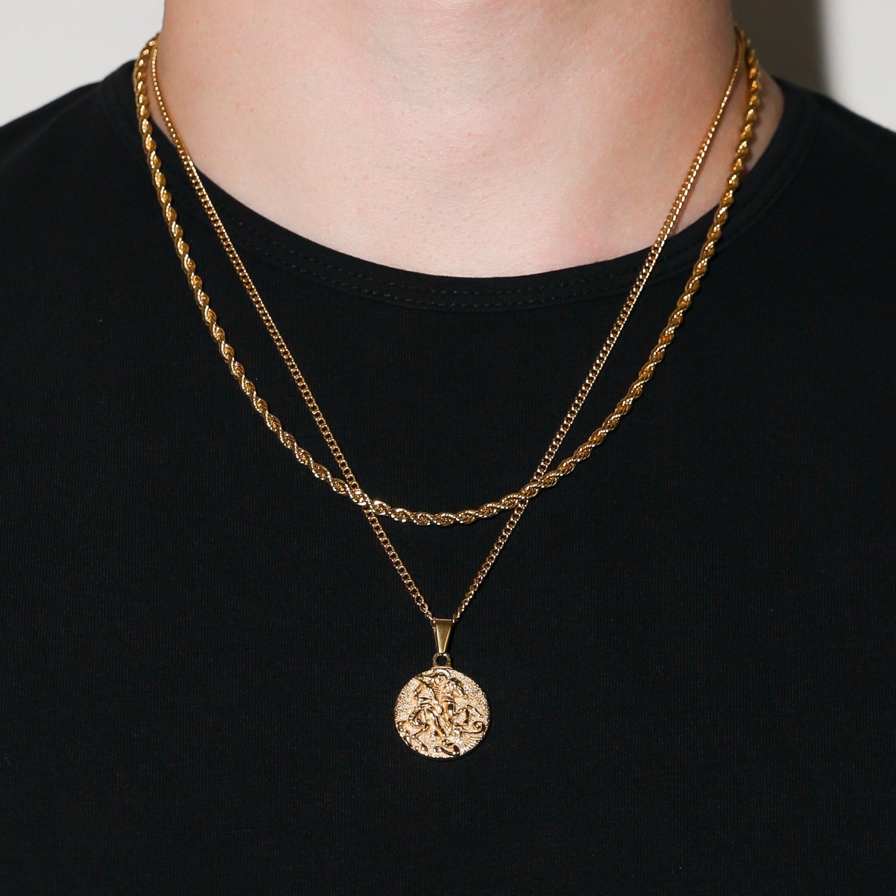 Gold Chain Coin Necklace Mens Saint George Coin Gold Set