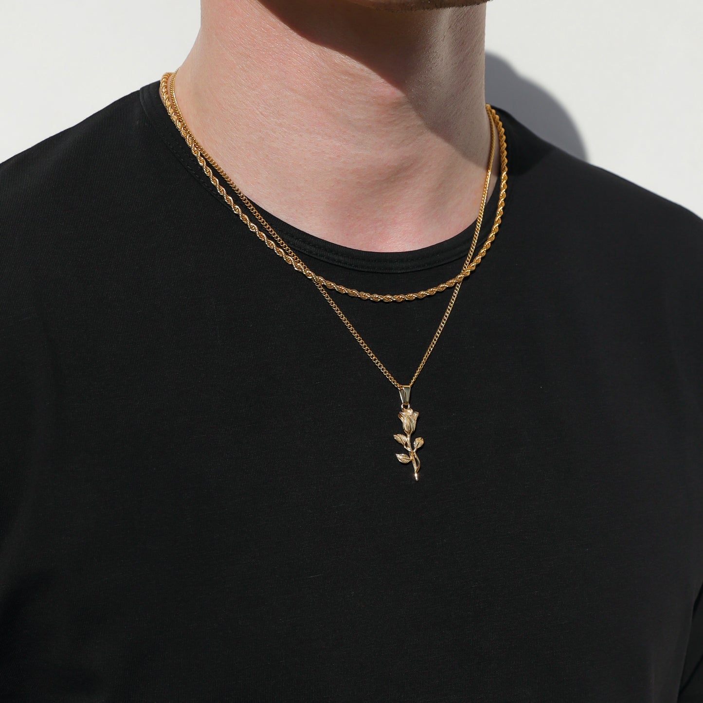 Rose Pendant Gold Rope Set