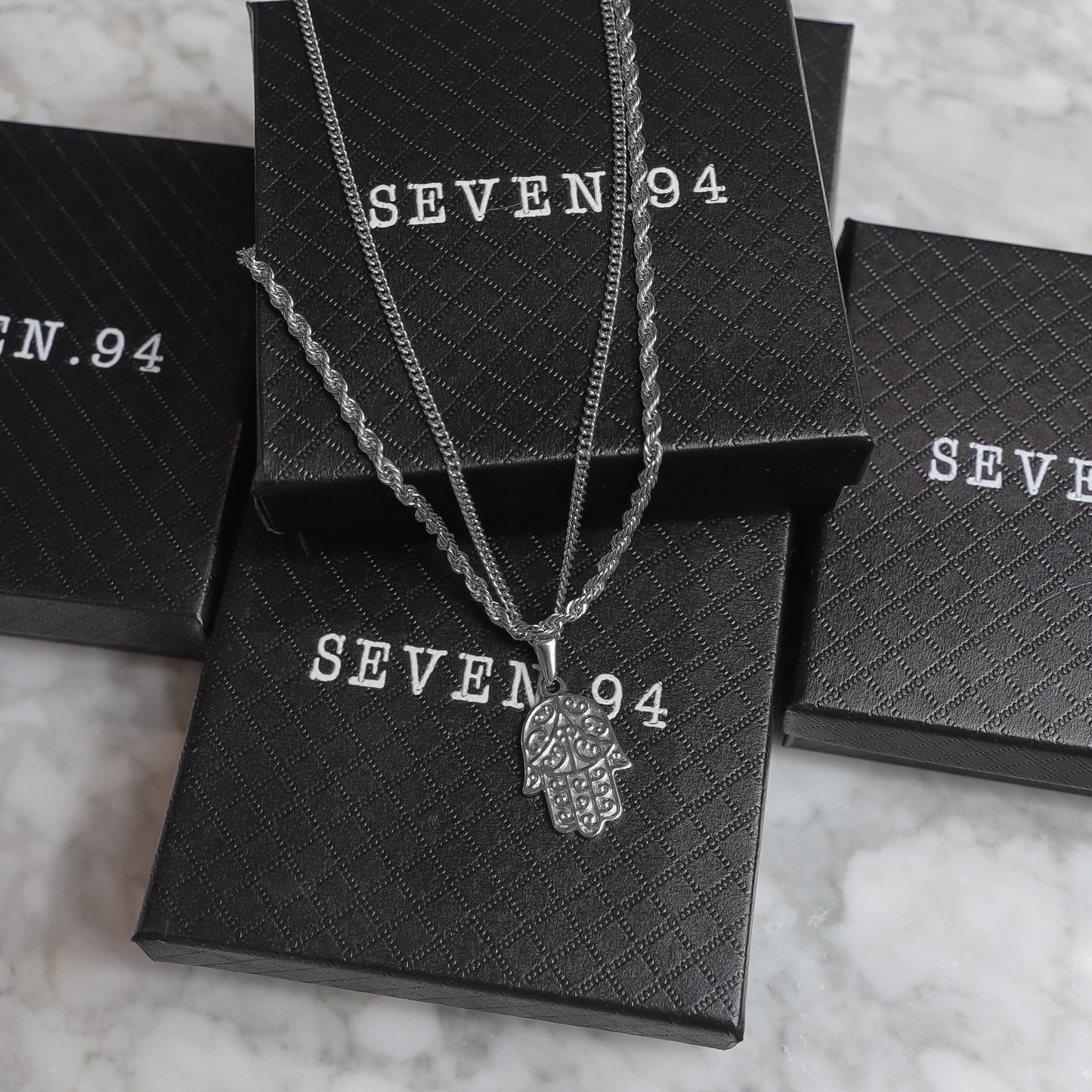 Hamsa Pendant Silver Set