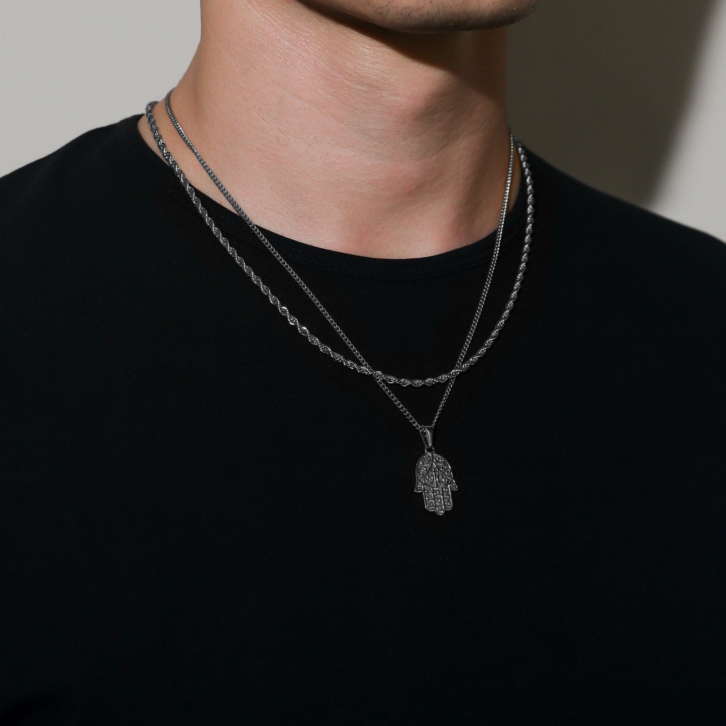 Hamsa Pendant Silver Set