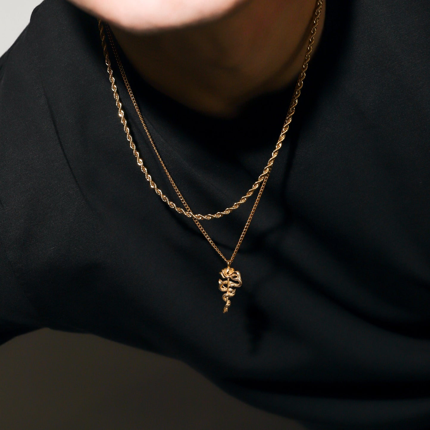 Serpent Rose Pendant Gold Set