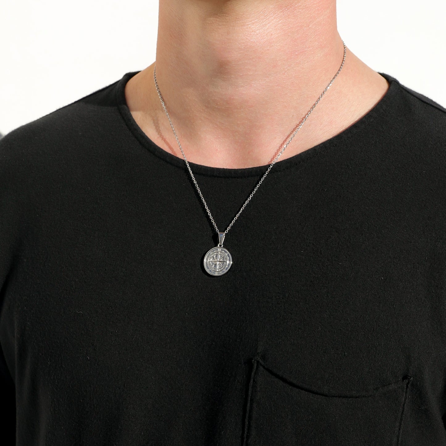 Compass Necklace Silver Set