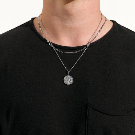 Compass Necklace Silver Set