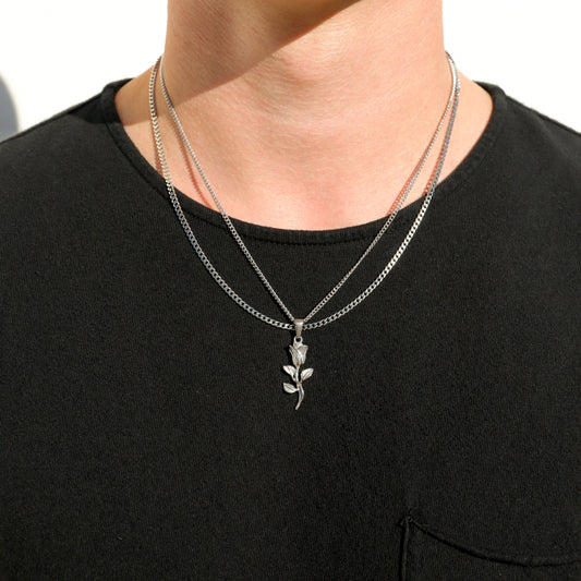 Rose Pendant Silver Set
