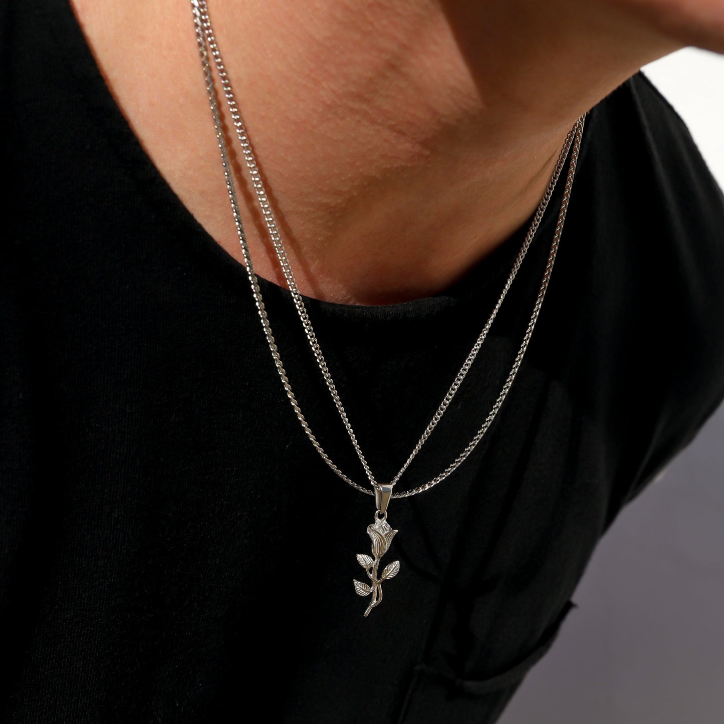 Rose Pendant Silver Set