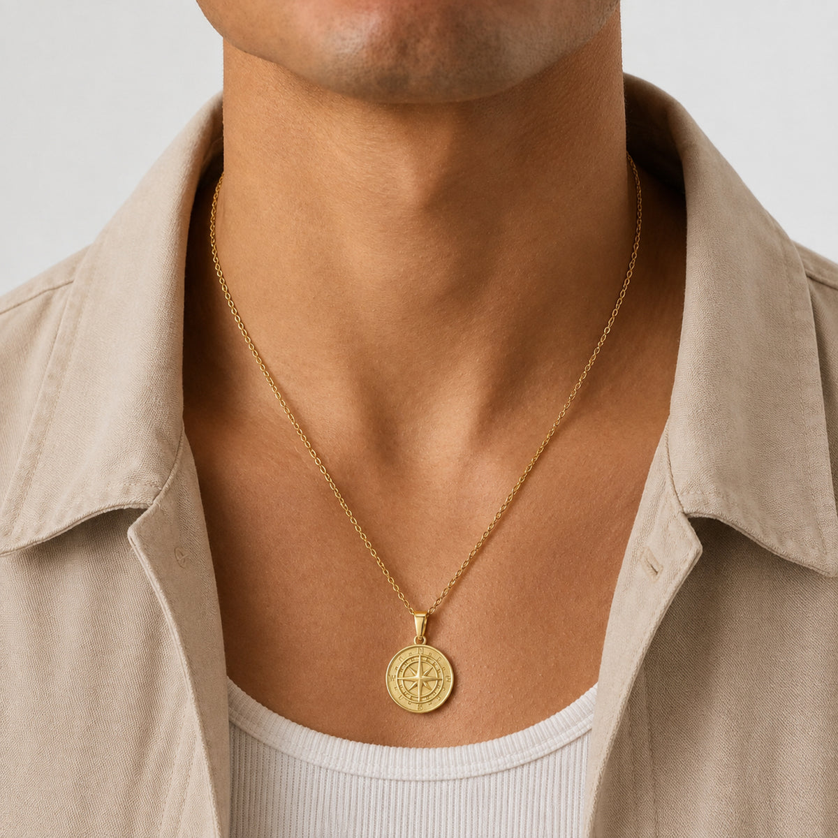 Compass Necklace Rope Gold Set