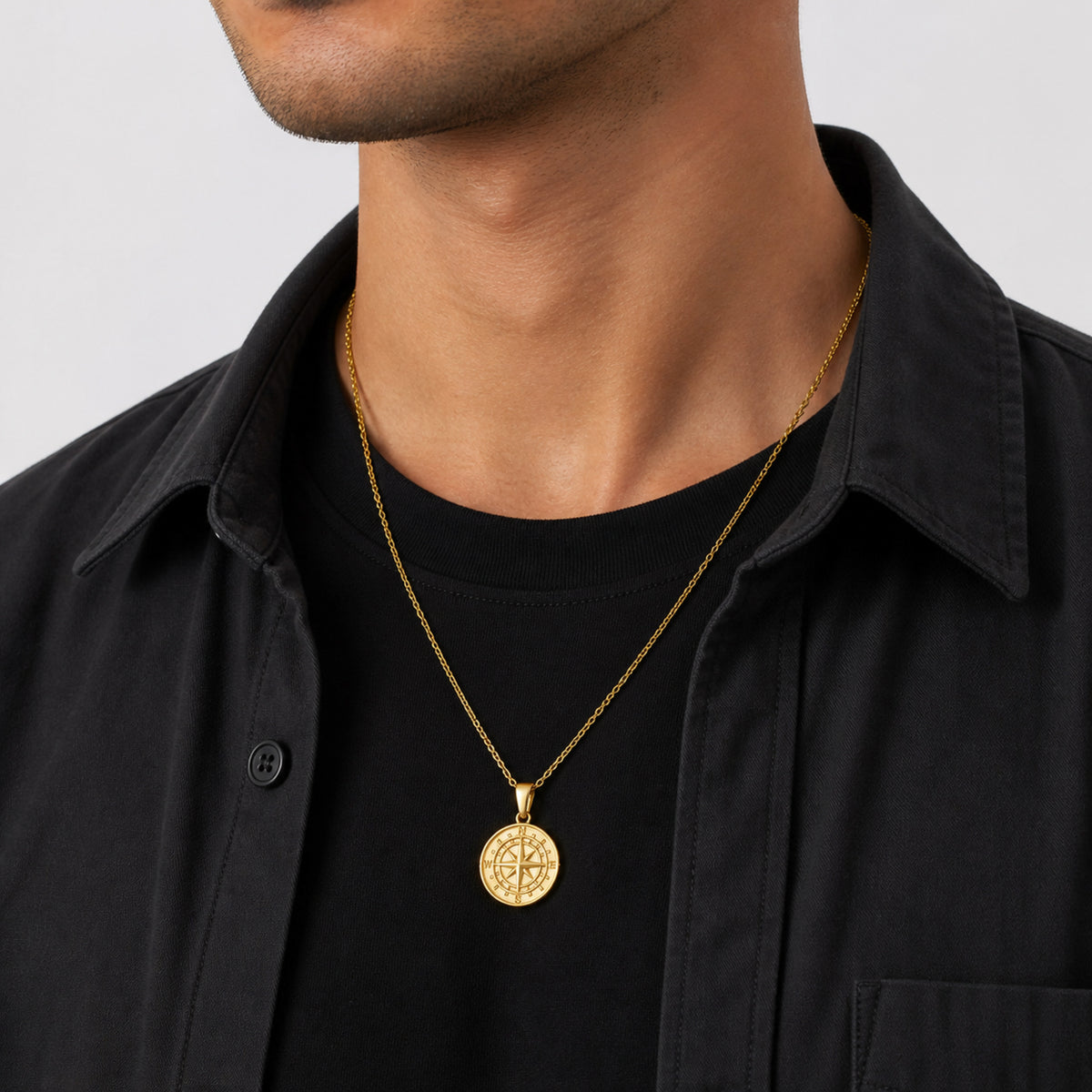 Compass Necklace Rope Gold Set