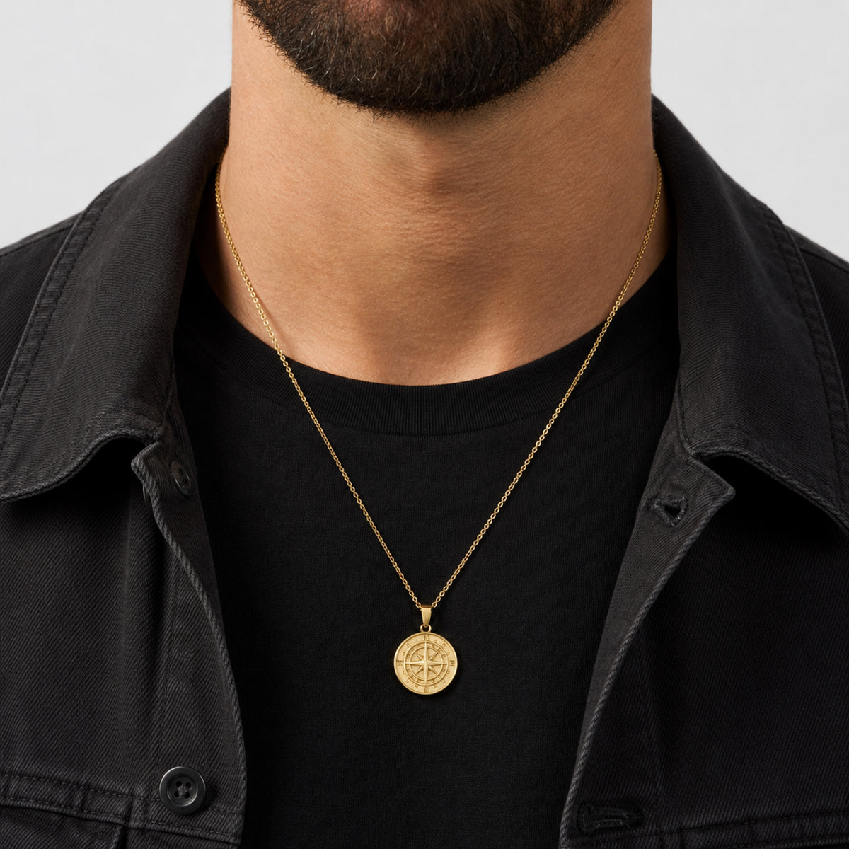 Compass Necklace Rope Gold Set
