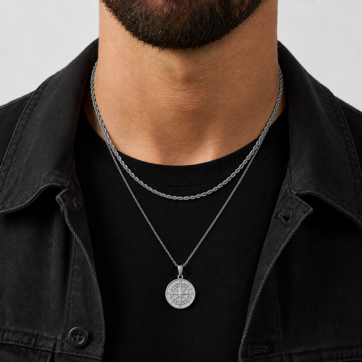 Compass Necklace Rope Gold Set