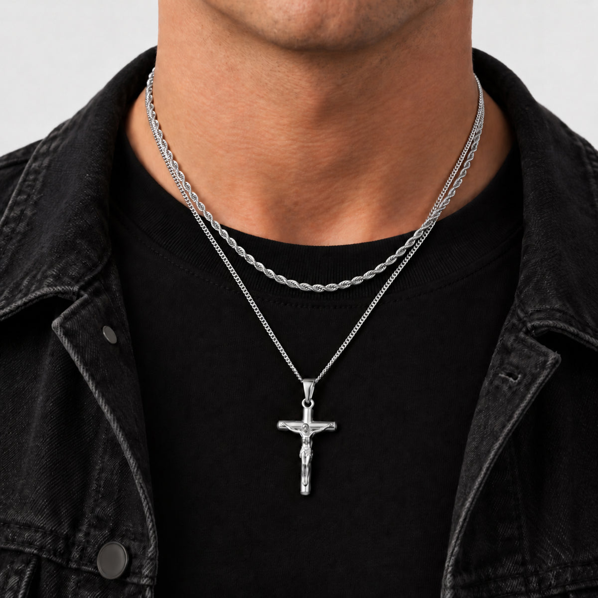 Crucifix Pendant Rope Gold Set