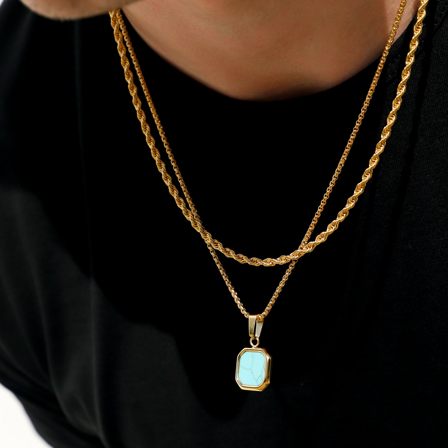 Turquoise Stone Pendant Set