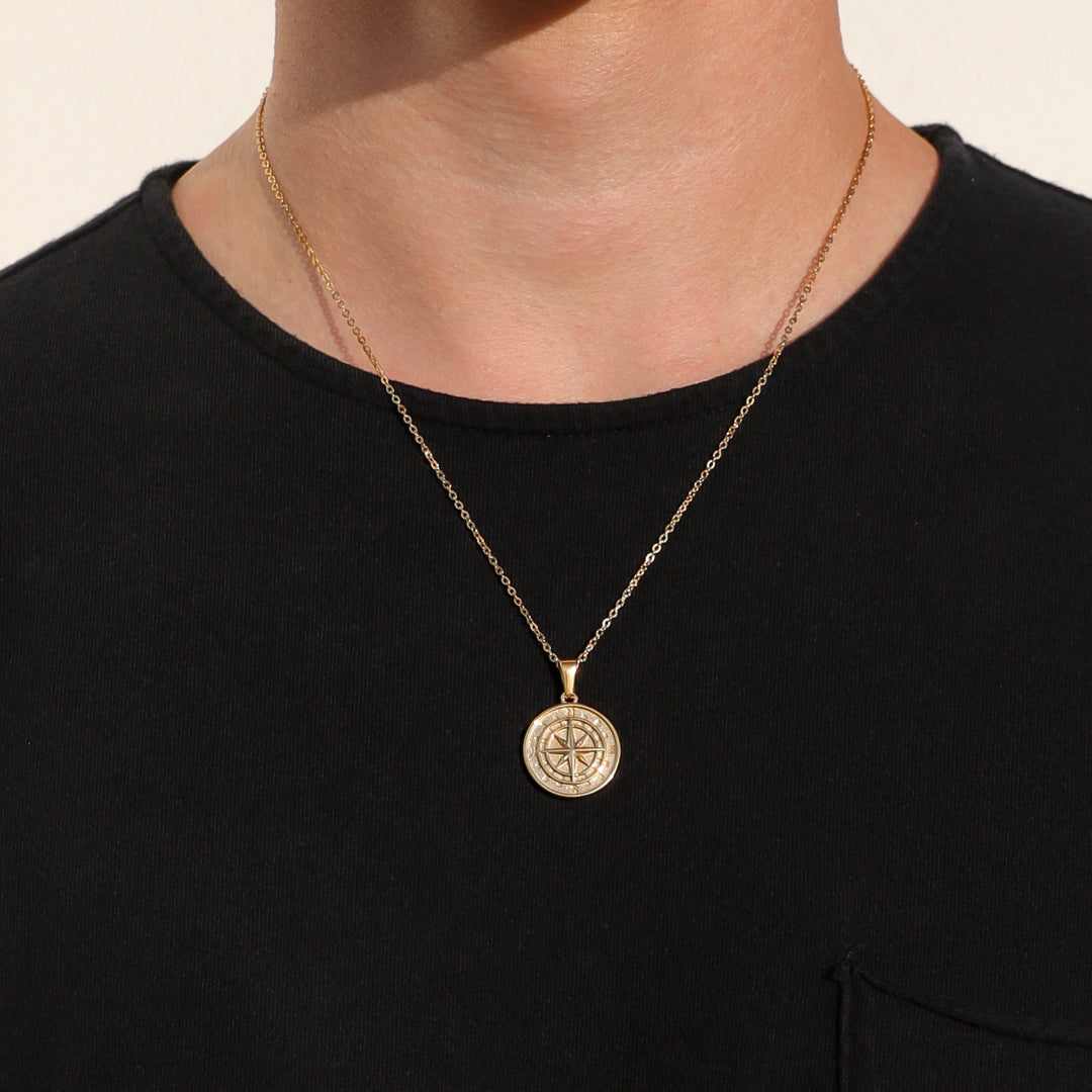 Mens compass deals pendant necklace